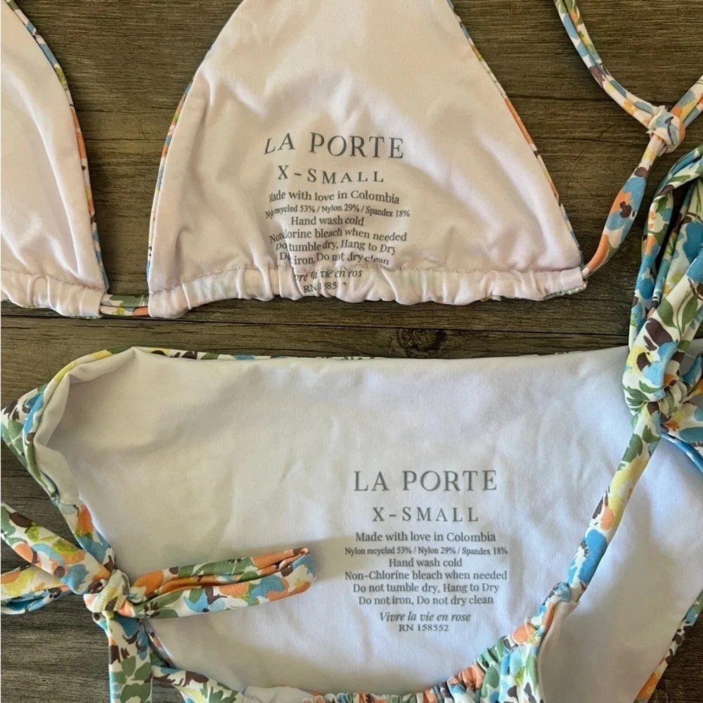 La Porte Swim Floral Triangle Bikini Top and Tie Side Bottoms